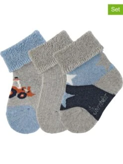 Sterntaler 3er-Set: Baby-Socken In Grau/ Hellblau